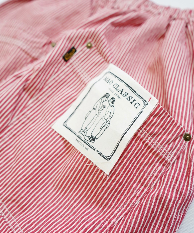 マオパンツロング　赤ヒッコリー　後ろビッグポケットパンツ