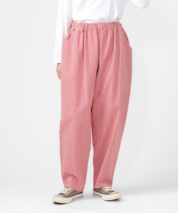 マオパンツロング　赤ヒッコリー　後ろビッグポケットパンツ