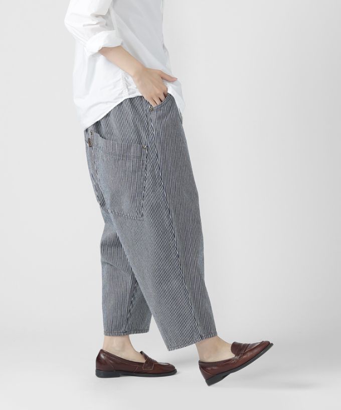 マオパンツヒッコリー 後ろビッグポケットパンツ ヒッコリーストライプ
