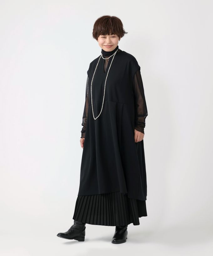 SALE】ジネット ストレッチポンチ素材の切り替えタックチュニック/ITEM