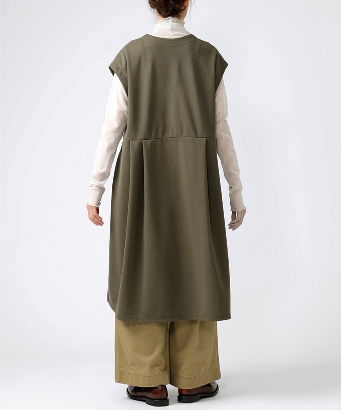 ジネット ストレッチポンチ素材の切り替えタックワンピース/ITEM