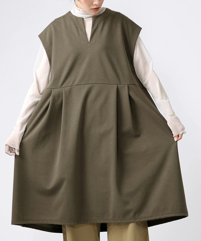 バスコ basco ジネット　ストレッチポンチ素材の切り替えタックチュニック SALE】ジネット ストレッチポンチ素材の切り替えタックチュニック/ITEM