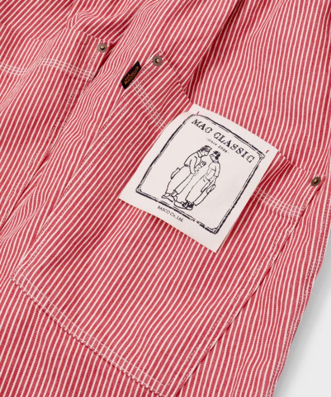 マオパンツ赤ヒッコリー　後ろビッグポケットパンツ