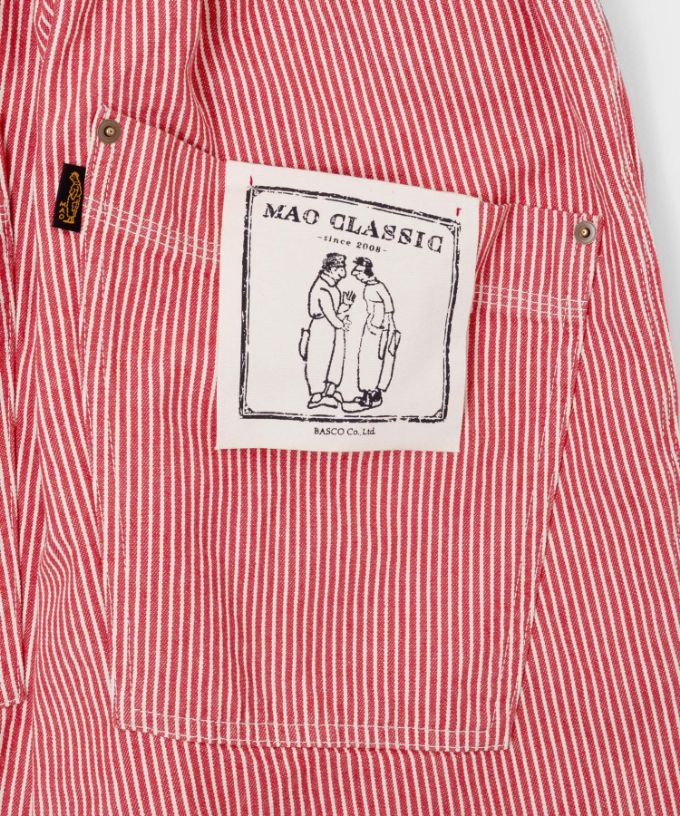 マオパンツ赤ヒッコリー　後ろビッグポケットパンツ