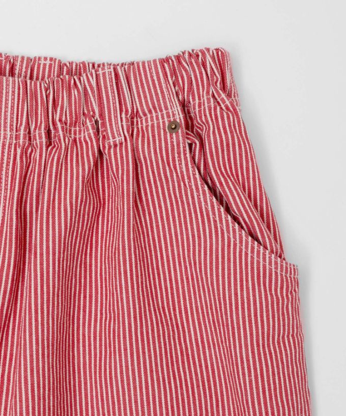 マオパンツ赤ヒッコリー　後ろビッグポケットパンツ