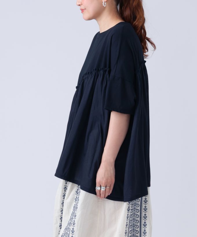 店内商品がすべてレジにて半額！！ SALE】ジェミニ・B 斜め切り替えギャザープルオーバー/ITEM トップス