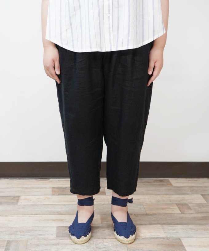 マオパンツ麻・19-4【プラスサイズ】定番人気のリネン素材/黒