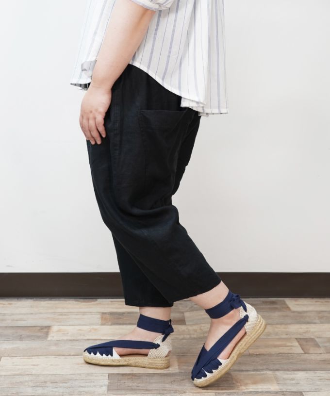 マオパンツ麻・19-4【プラスサイズ】定番人気のリネン素材/黒