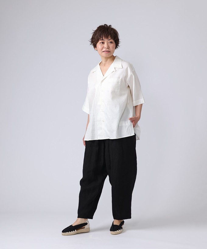 【SALE】オーウェン［haddow］コットンシルクのオープンカラーシャツ