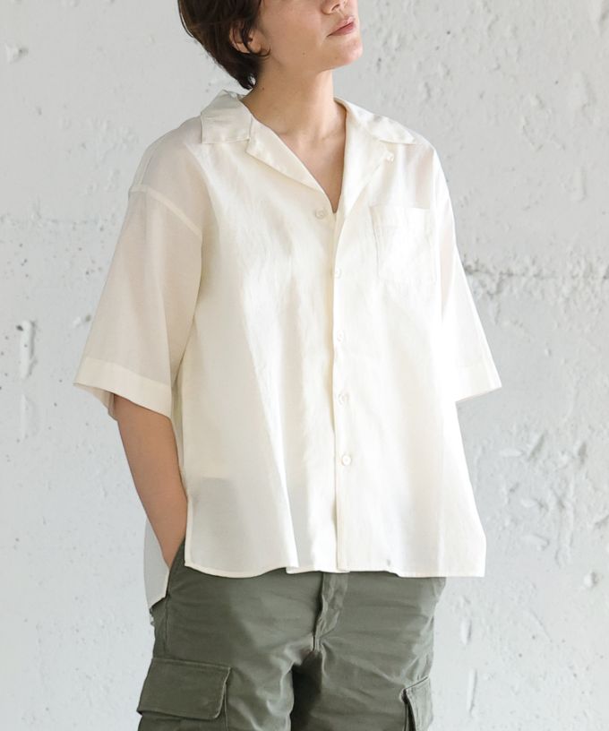 【SALE】オーウェン［haddow］コットンシルクのオープンカラーシャツ