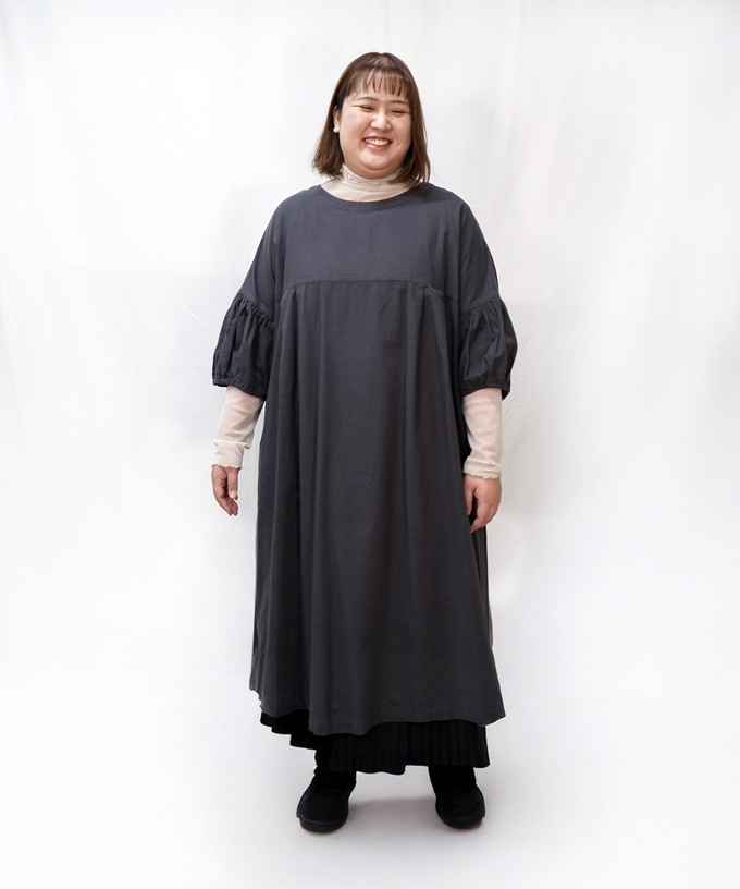 リリムドレス・4【プラスサイズ】コットンネル素材のバルーンスリーブドレス