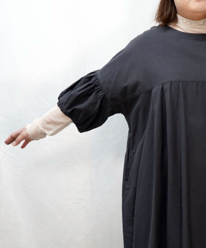 リリムドレス・4【プラスサイズ】コットンネル素材のバルーンスリーブドレス