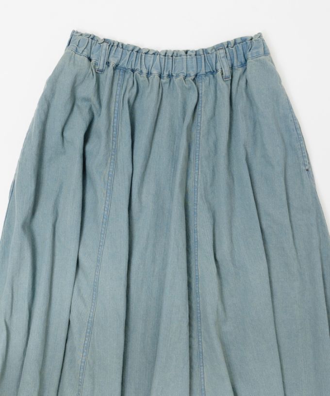 サキスカート・U 8オンスデニム ブリーチオーバーダイのフレアスカート