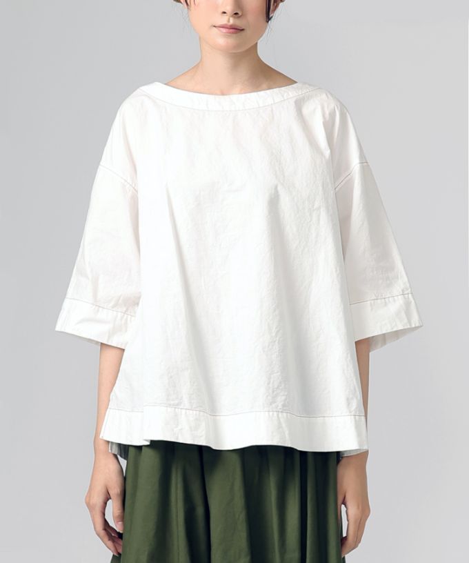 エバトップ　カラーステッチ綿麻プルオーバー