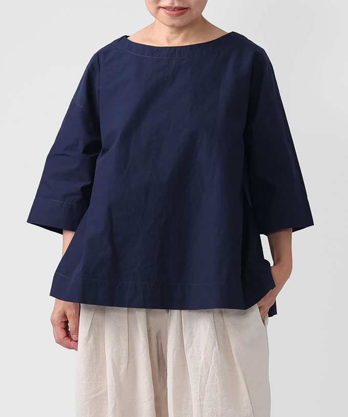 【SALE】エバトップ　カラーステッチ綿麻プルオーバー