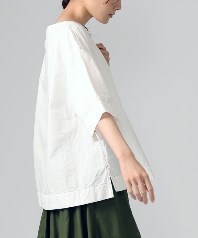 エバトップ　カラーステッチ綿麻プルオーバー