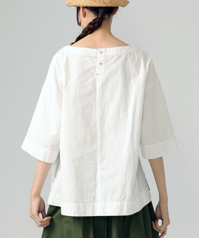 エバトップ　カラーステッチ綿麻プルオーバー