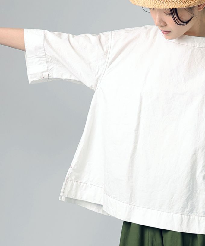 エバトップ　カラーステッチ綿麻プルオーバー