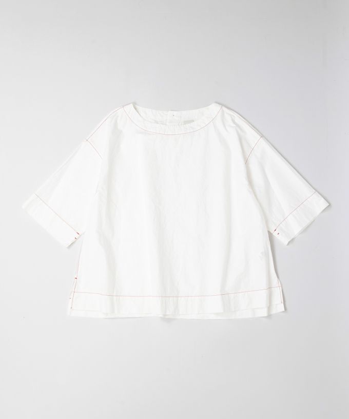 エバトップ　カラーステッチ綿麻プルオーバー