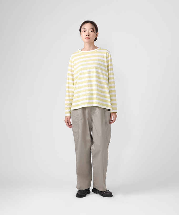 レグパンツ　綿ツイルストレッチのサイドポケットパンツ