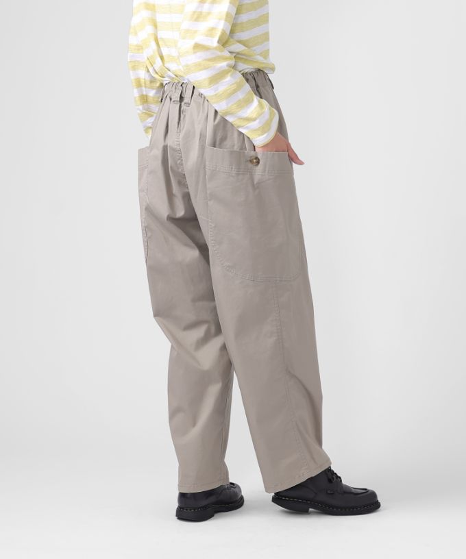 レグパンツ　綿ツイルストレッチのサイドポケットパンツ
