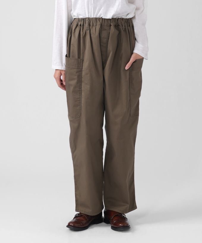 レグパンツ　綿ツイルストレッチのサイドポケットパンツ