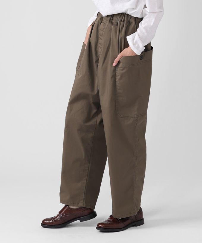 レグパンツ　綿ツイルストレッチのサイドポケットパンツ