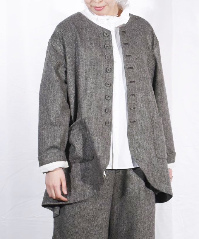 ルダジャケット・B ウールヘリンボンのノーカラージャケット/ITEM,JACKET/TOPS/Shop by BASCOショップバイバスコ ルダジャケット・B ウールヘリンボンのノーカラージャケット/ITEM,JACKET/TOPS/Shop by BASCOショップバイバスコ