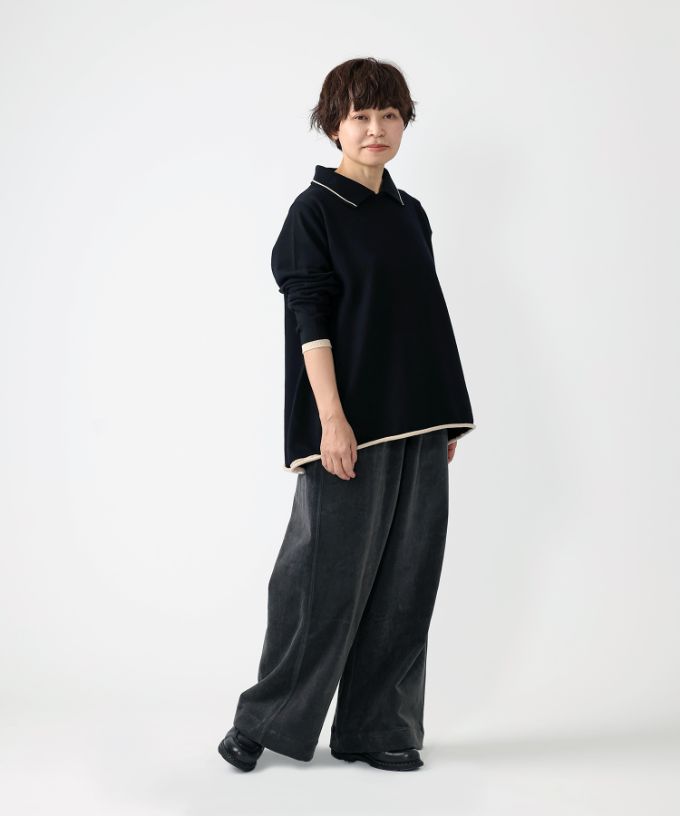 ベルパンツ・F　細コーデュロイ素材のワイドパンツ　