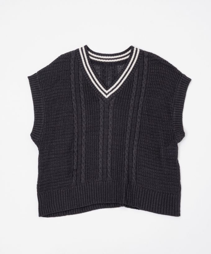 トニートップ ケーブル編みのチルデンニットベスト/ITEM,JACKET/TOPS