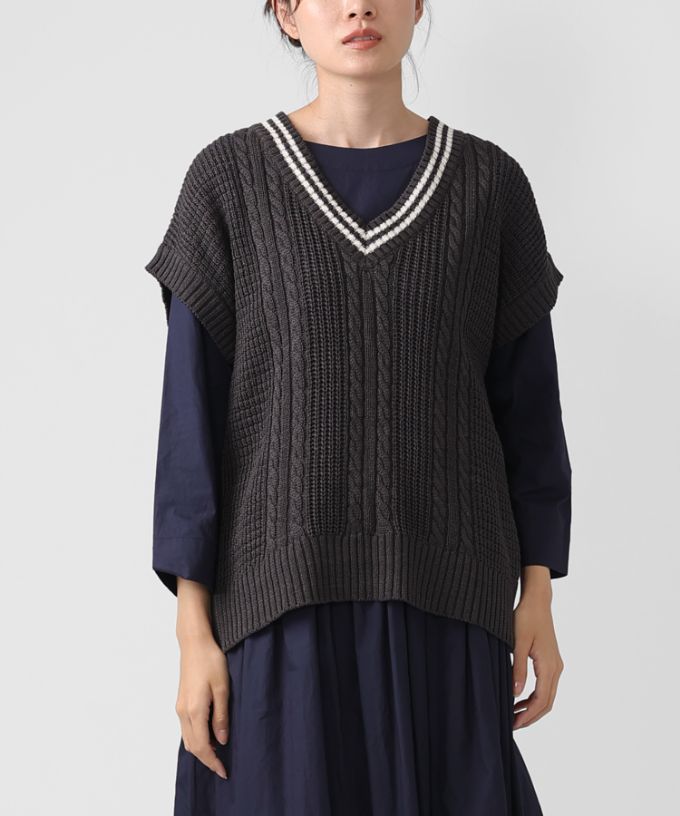 トニートップ ケーブル編みのチルデンニットベスト/ITEM,JACKET/TOPS