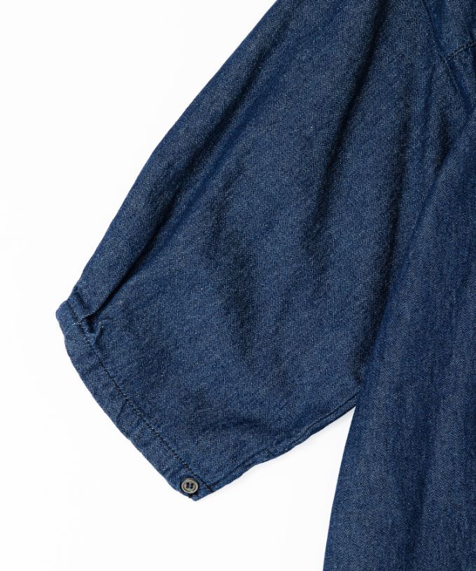 サンドレス・Ｂ　スタンド襟フリルのライトオンスデニム