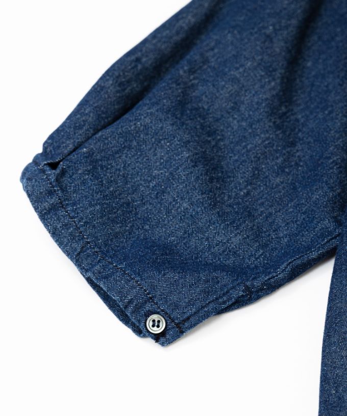 サンドレス・Ｂ　スタンド襟フリルのライトオンスデニム