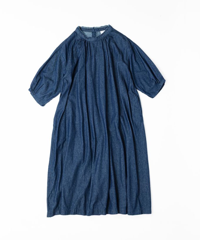 サンドレス・Ｂ　スタンド襟フリルのライトオンスデニム