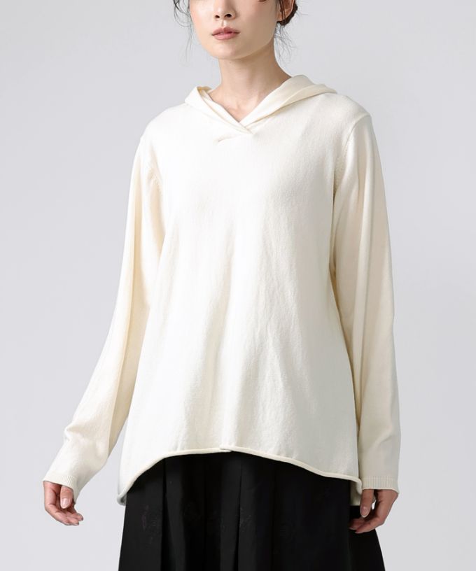 ルーシートップ Aラインのニットフードトップ
