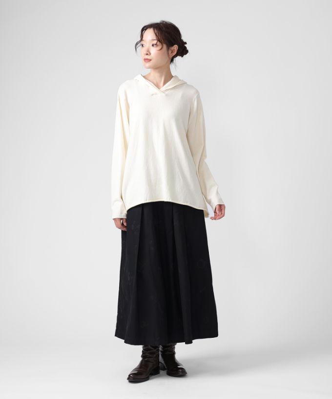 ルーシートップ Aラインのニットフードトップ