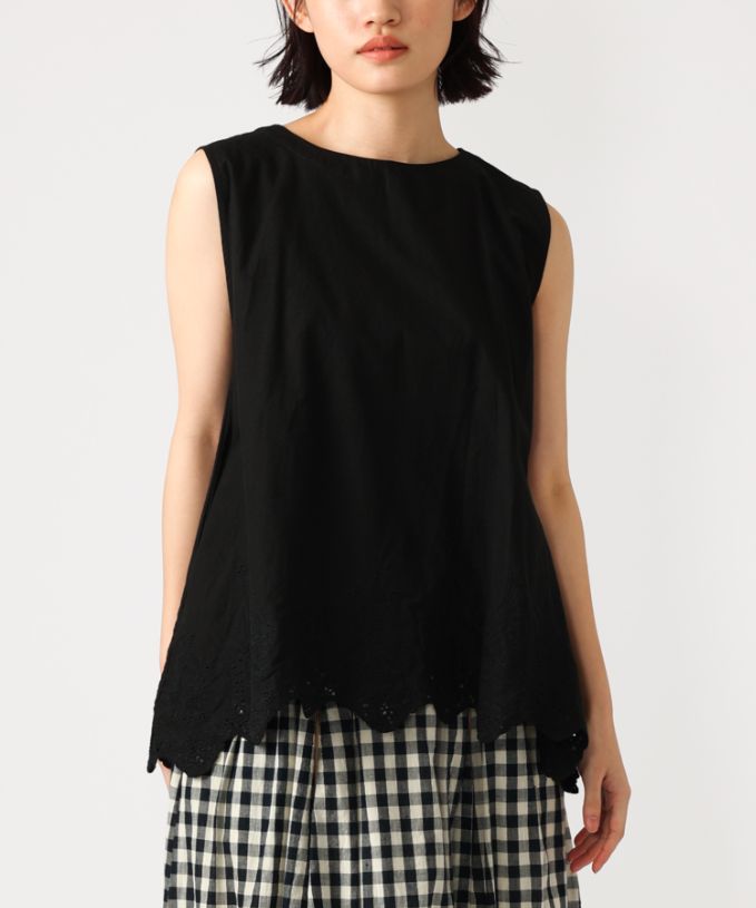 リンコ・K サーカス柄スカラップレース刺繍ノースリーブトップス