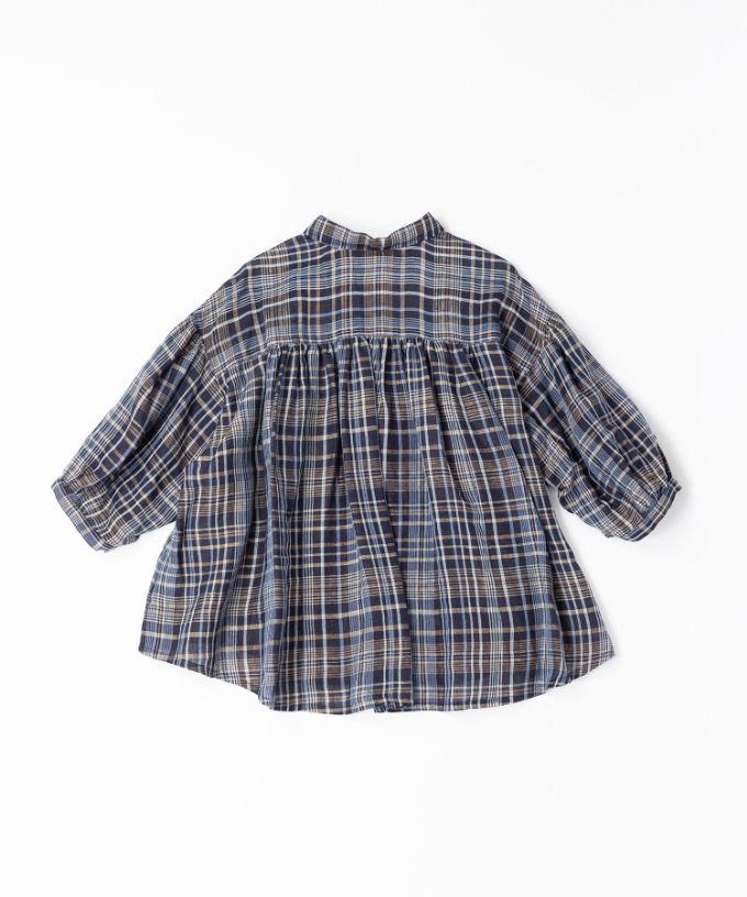 ソラソラブラウス・Ｇ　麻チェックのバルーンスリーブブラウス
