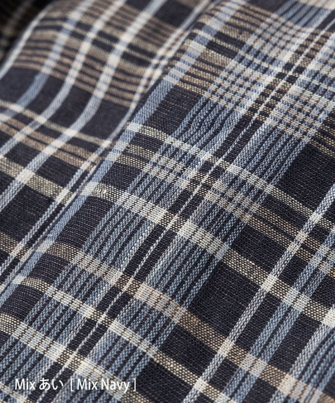 ソラソラブラウス・Ｇ　麻チェックのバルーンスリーブブラウス