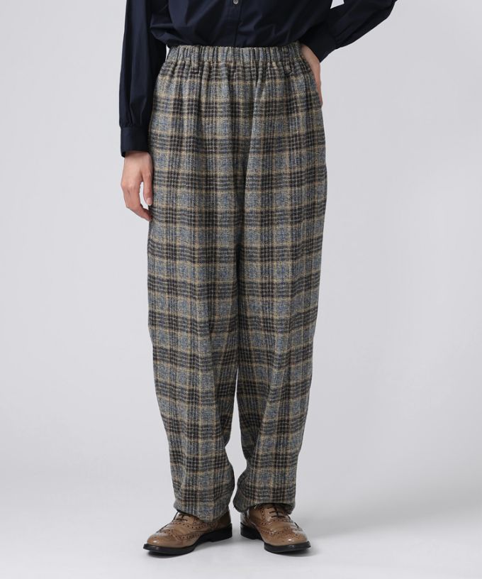 マオパンツロング・15 コットンツイードチェックのバックポケットパンツ