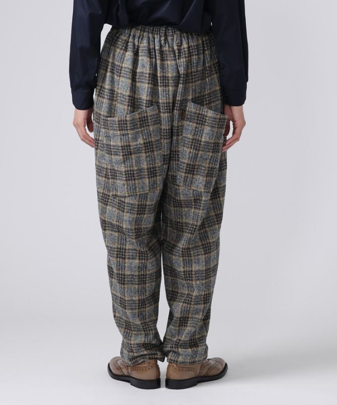 マオパンツロング・15 コットンツイードチェックのバックポケットパンツ