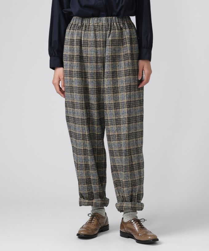 マオパンツロング・15 コットンツイードチェックのバックポケットパンツ