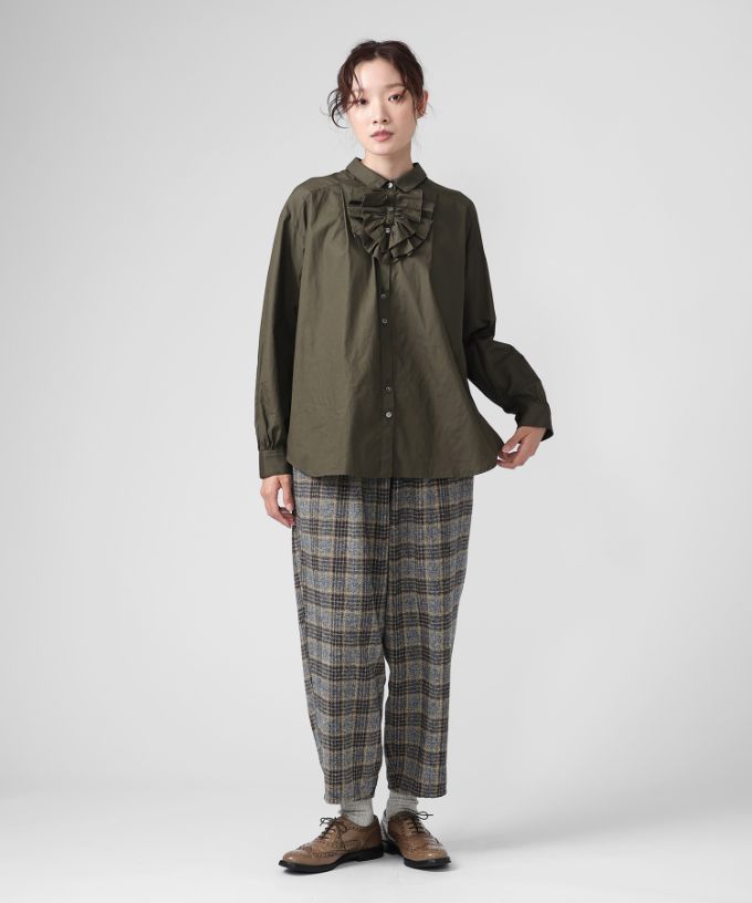 マオパンツ・22　コットンツイードチェックのバックポケットパンツ