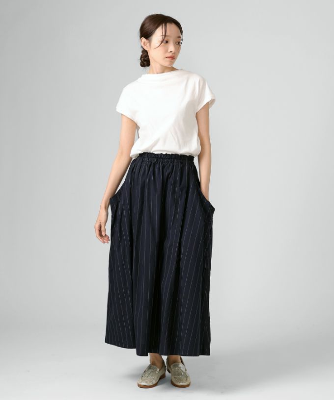 フィーネスカート・B　ピンストライプのサイドポケットロングスカート