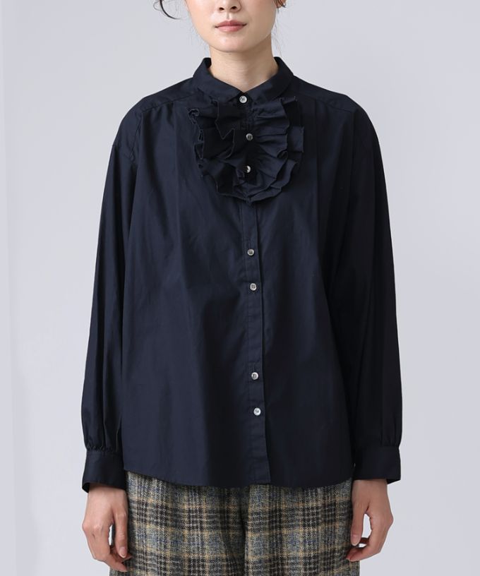 イザック　胸フリル付きブロードシャツ