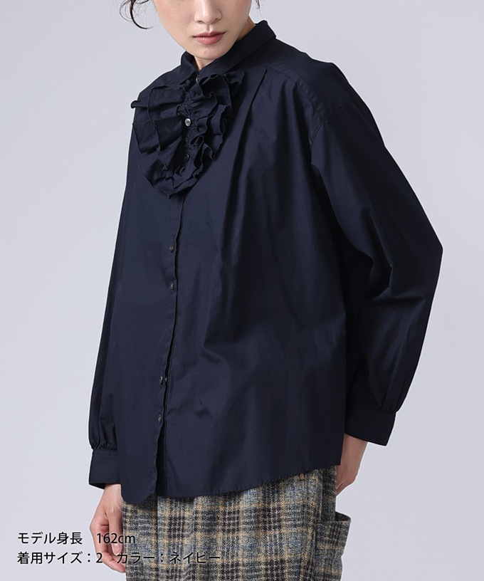 イザック　胸フリル付きブロードシャツ