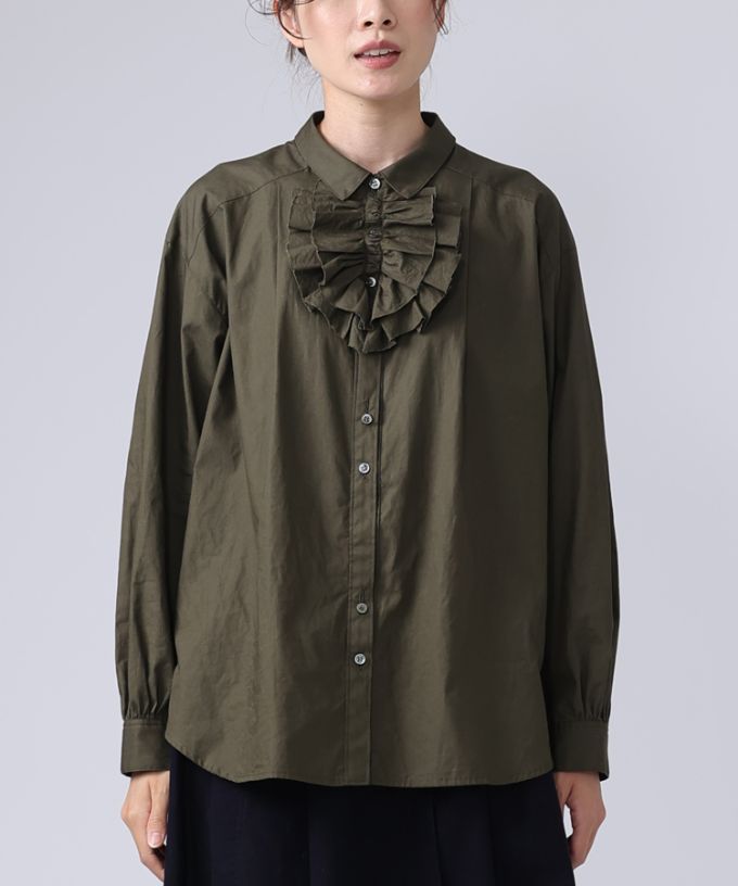 イザック　胸フリル付きブロードシャツ