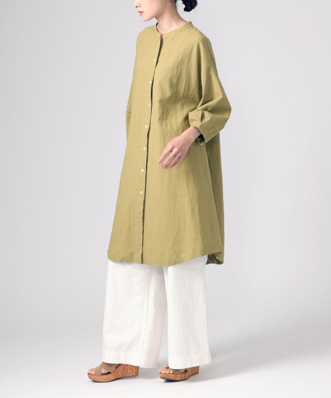 ファビオ　袖切り替えの綿麻チュニック