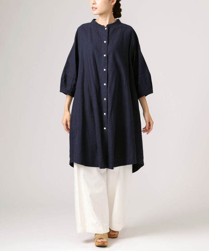 ファビオ　袖切り替えの綿麻チュニック
