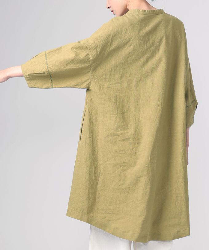 ファビオ　袖切り替えの綿麻チュニック